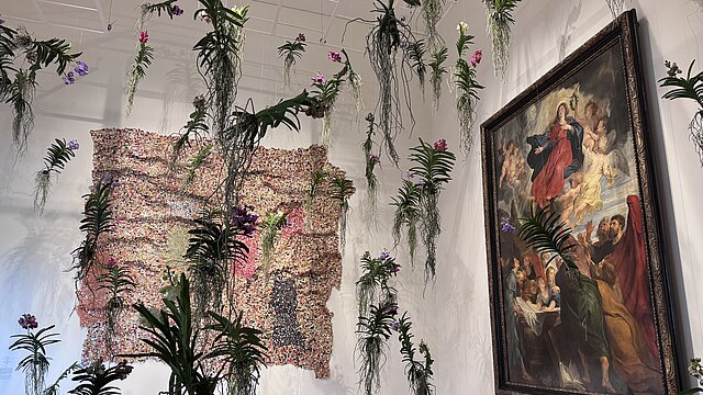 Blumen hängen von der Decke