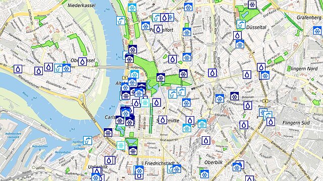 Karte von Düsseldorf mit Icons