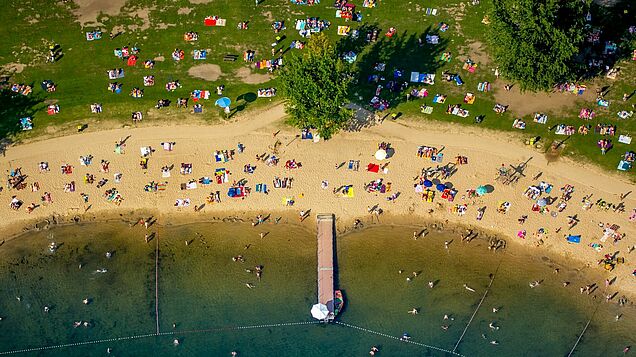 Luftaufnahme vom Strandbad Süd am Unterbacher See