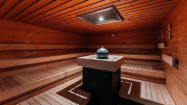 Innenansicht einer Sauna.