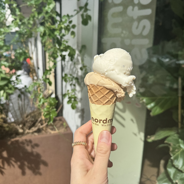 Hand hält Eis in der Waffel