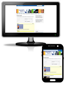 Monitor und Handy mit Webseite.