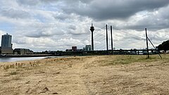 Blick auf Rhein, Brücke und Rheinturm